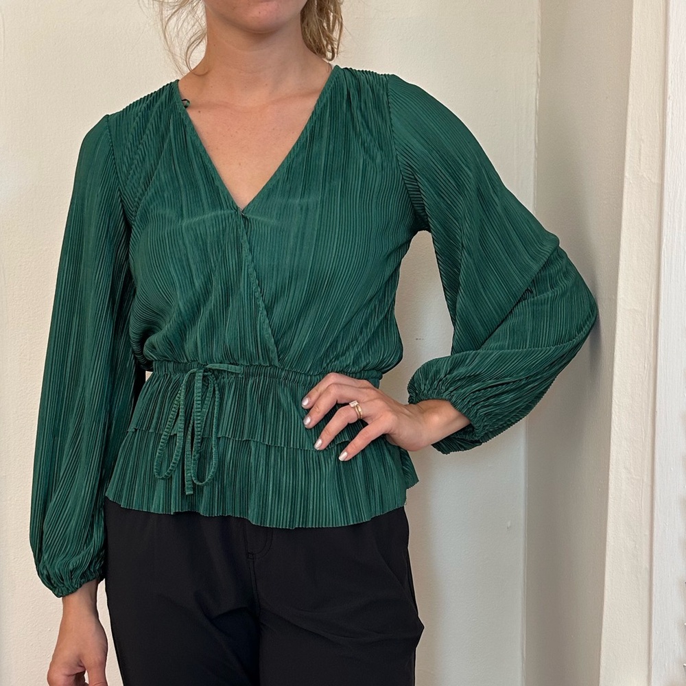 Zara Deep Green V-Neck Blouse